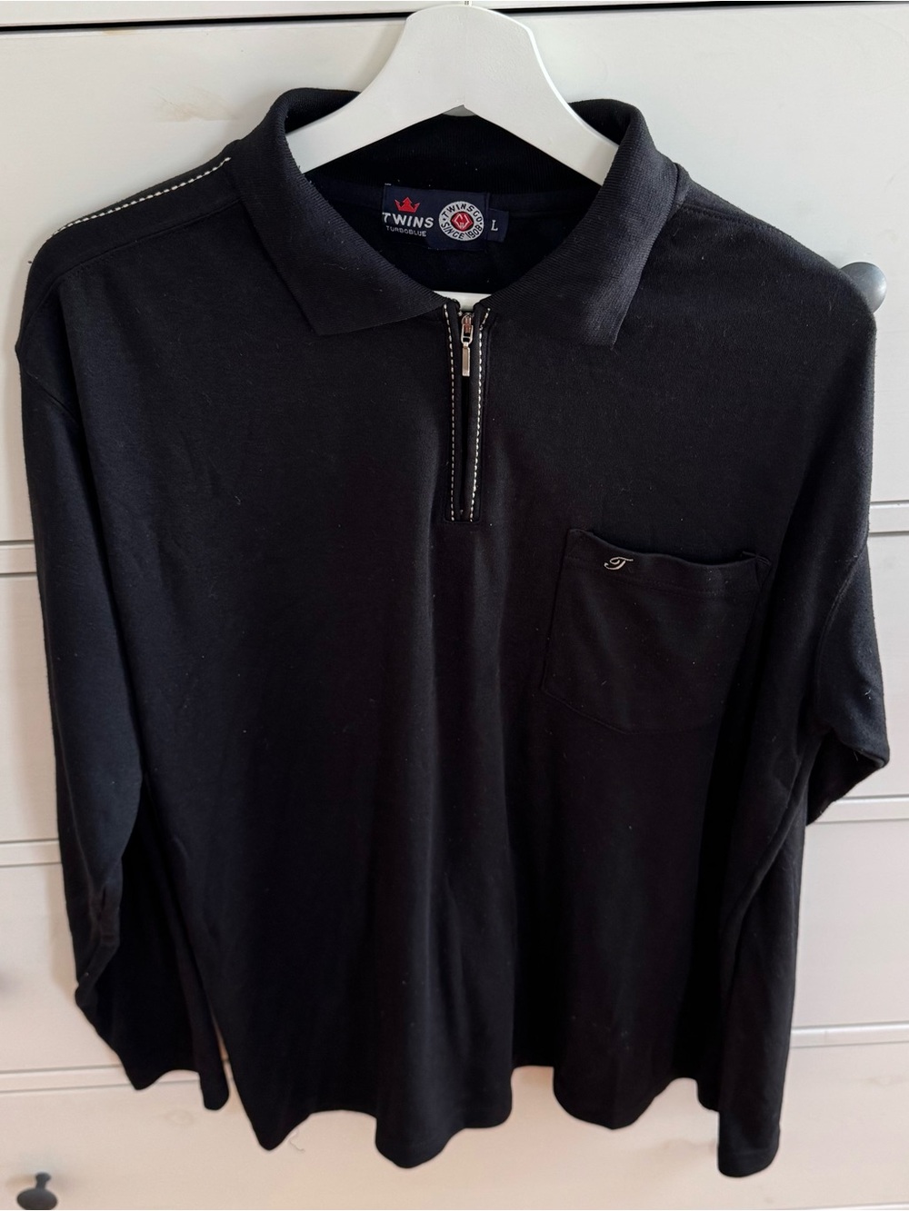 Twins men’s Black Long Sleeve 1/4 Zip golf Polo Shirt,, size L embroidered logo